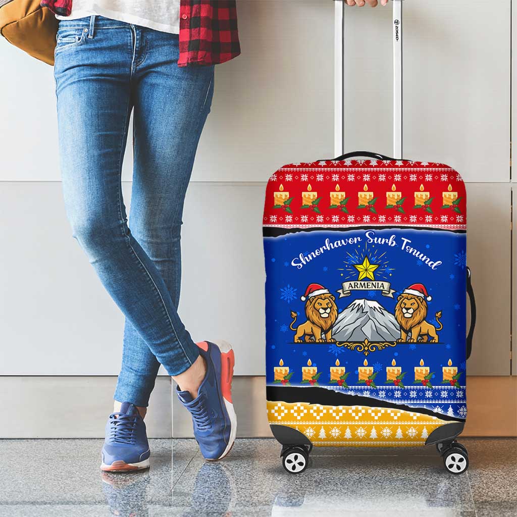 Armenia Christmas Luggage Cover with Shnorhavor Surb Tsnund Lions Flag Colors and Coat of Arms - Wonder Print Shop