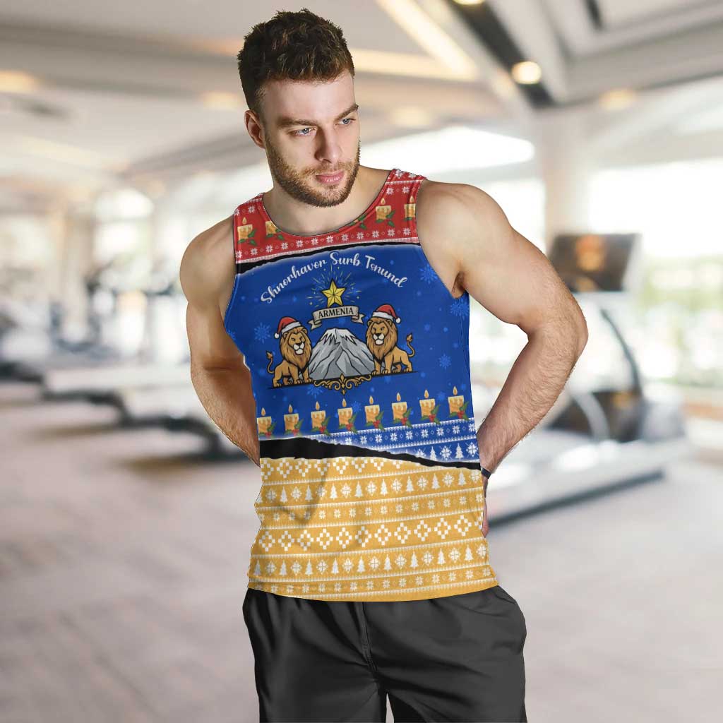 Armenia Christmas Men Tank Top with Shnorhavor Surb Tsnund Lions Flag Colors and Coat of Arms - Wonder Print Shop