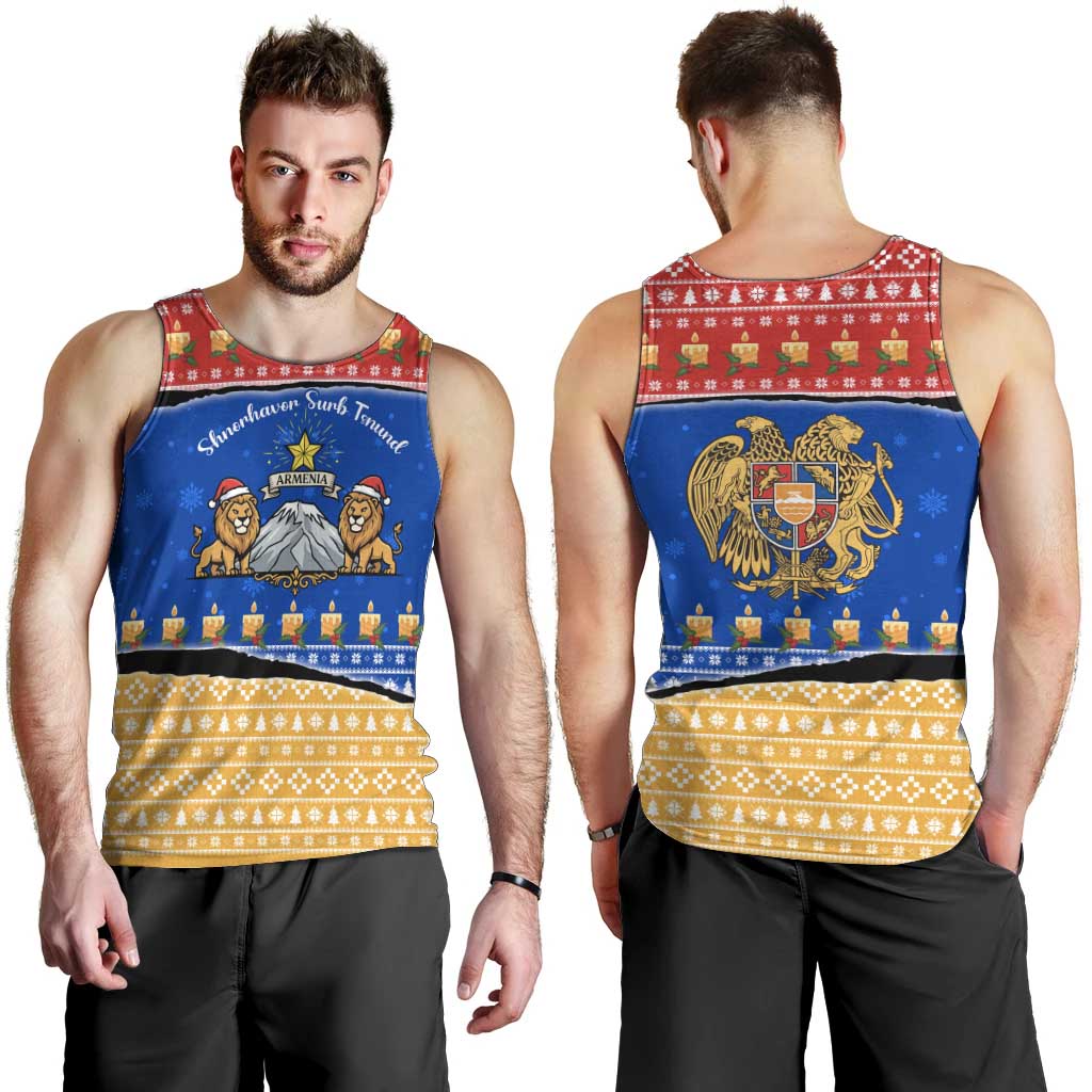 Armenia Christmas Men Tank Top with Shnorhavor Surb Tsnund Lions Flag Colors and Coat of Arms - Wonder Print Shop