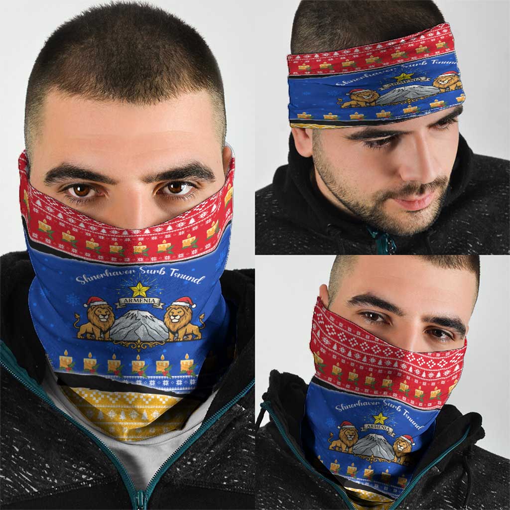 Armenia Christmas Neck Gaiter with Shnorhavor Surb Tsnund Lions Flag Colors and Coat of Arms - Wonder Print Shop
