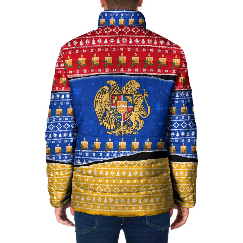 Armenia Christmas Padded Jacket with Shnorhavor Surb Tsnund Lions Flag Colors and Coat of Arms - Wonder Print Shop
