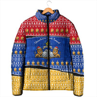 Armenia Christmas Padded Jacket with Shnorhavor Surb Tsnund Lions Flag Colors and Coat of Arms - Wonder Print Shop