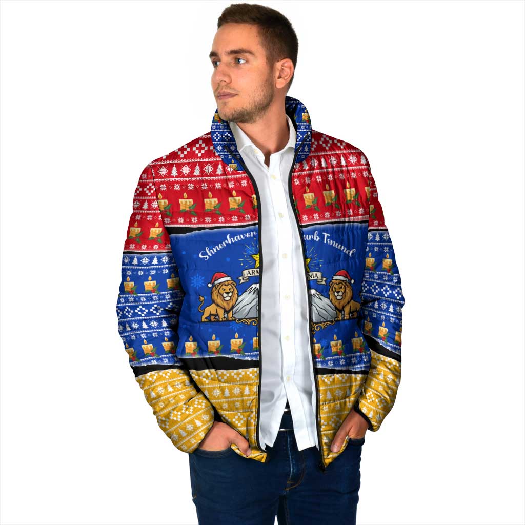 Armenia Christmas Padded Jacket with Shnorhavor Surb Tsnund Lions Flag Colors and Coat of Arms - Wonder Print Shop