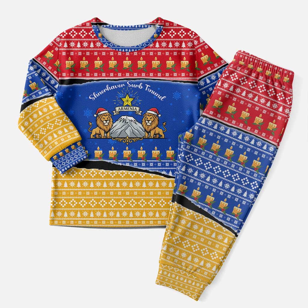 Armenia Christmas Pajama Set with Shnorhavor Surb Tsnund Lions Flag Colors and Coat of Arms - Wonder Print Shop