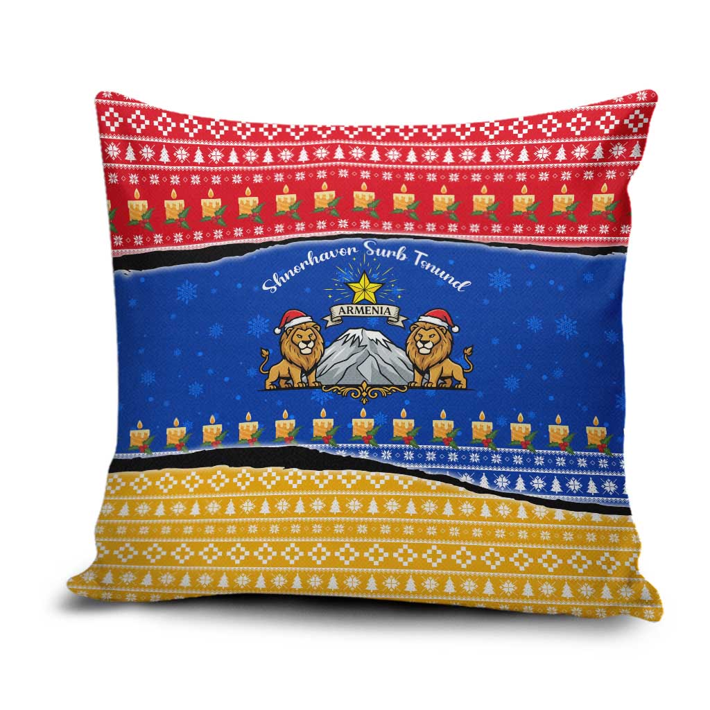 Armenia Christmas Pillow Cover with Shnorhavor Surb Tsnund Lions Flag Colors and Coat of Arms - Wonder Print Shop