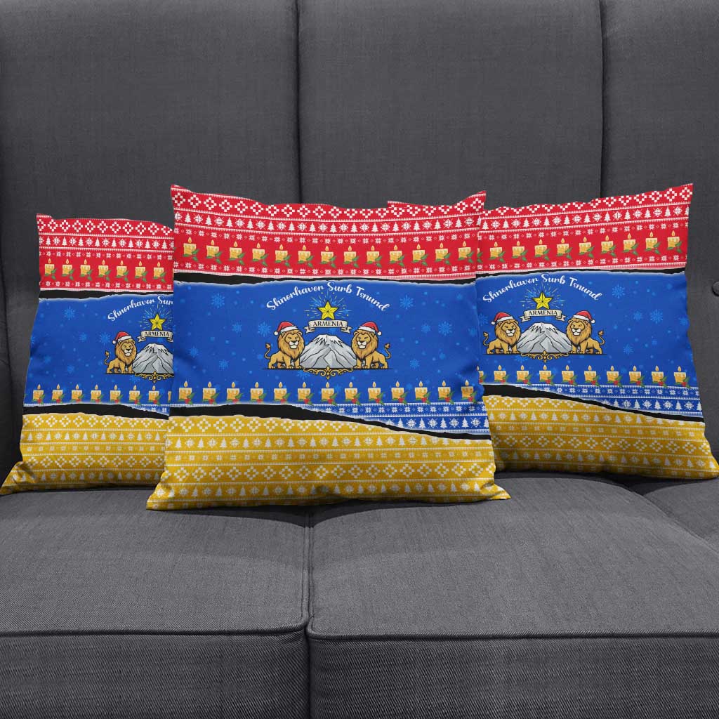 Armenia Christmas Pillow Cover with Shnorhavor Surb Tsnund Lions Flag Colors and Coat of Arms - Wonder Print Shop