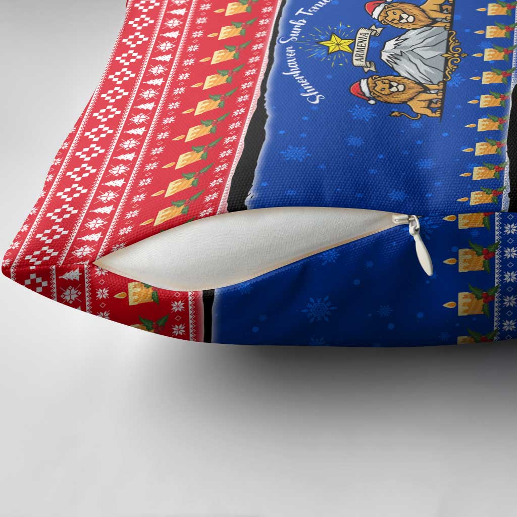 Armenia Christmas Pillow Cover with Shnorhavor Surb Tsnund Lions Flag Colors and Coat of Arms - Wonder Print Shop