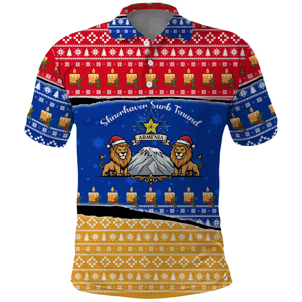 Armenia Christmas Polo Shirt with Shnorhavor Surb Tsnund Lions Flag Colors and Coat of Arms - Wonder Print Shop