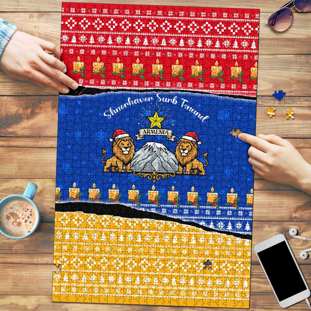 Armenia Christmas Puzzle with Shnorhavor Surb Tsnund Lions Flag Colors and Coat of Arms - Wonder Print Shop