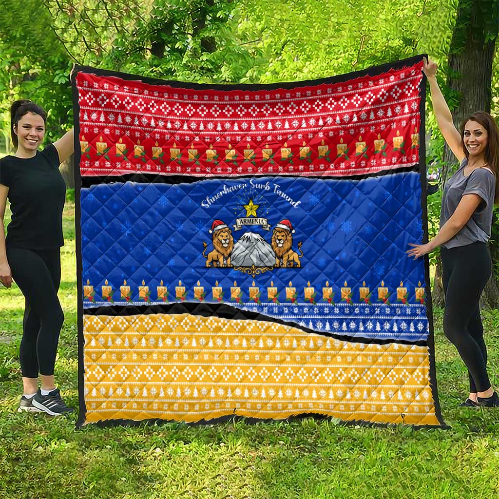 Armenia Christmas Quilt with Shnorhavor Surb Tsnund Lions Flag Colors and Coat of Arms - Wonder Print Shop