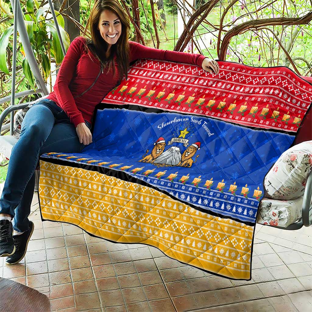 Armenia Christmas Quilt with Shnorhavor Surb Tsnund Lions Flag Colors and Coat of Arms - Wonder Print Shop