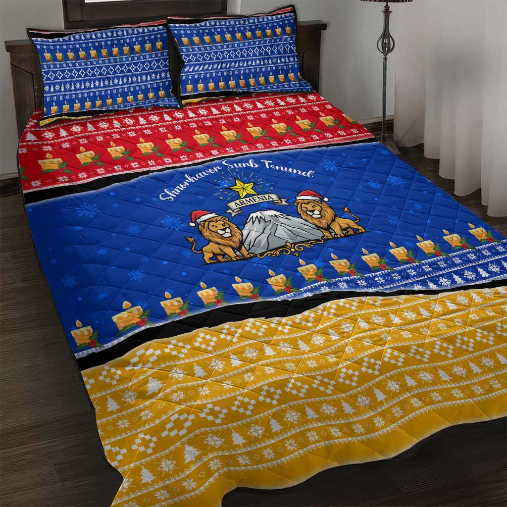 Armenia Christmas Quilt Bed Set with Shnorhavor Surb Tsnund Lions Flag Colors and Coat of Arms - Wonder Print Shop