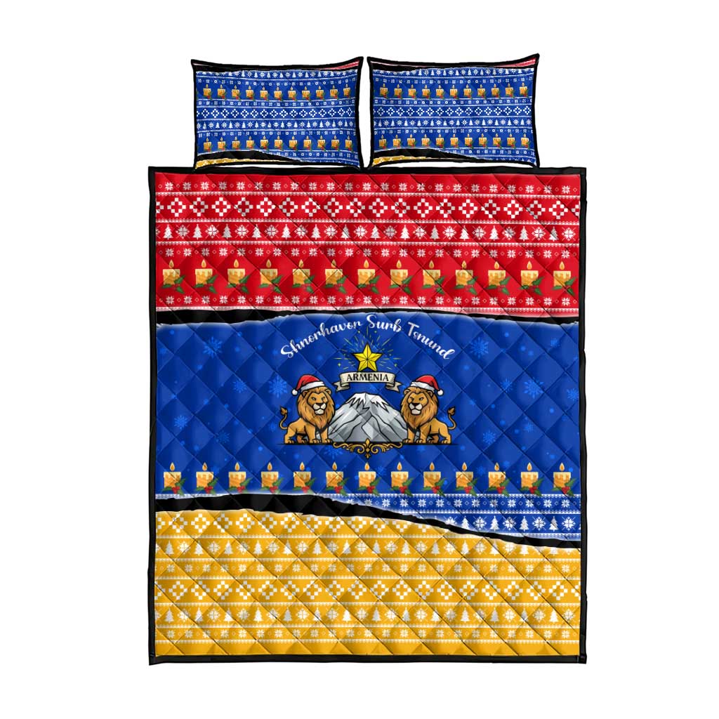 Armenia Christmas Quilt Bed Set with Shnorhavor Surb Tsnund Lions Flag Colors and Coat of Arms - Wonder Print Shop