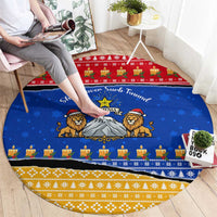 Armenia Christmas Round Carpet with Shnorhavor Surb Tsnund Lions Flag Colors and Coat of Arms - Wonder Print Shop