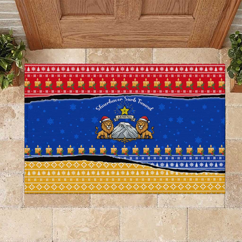 Armenia Christmas Rubber Doormat with Shnorhavor Surb Tsnund Lions Flag Colors and Coat of Arms - Wonder Print Shop