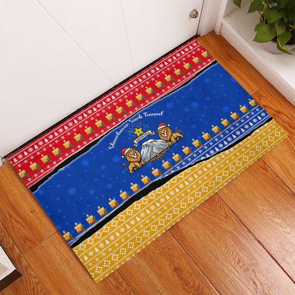 Armenia Christmas Rubber Doormat with Shnorhavor Surb Tsnund Lions Flag Colors and Coat of Arms - Wonder Print Shop