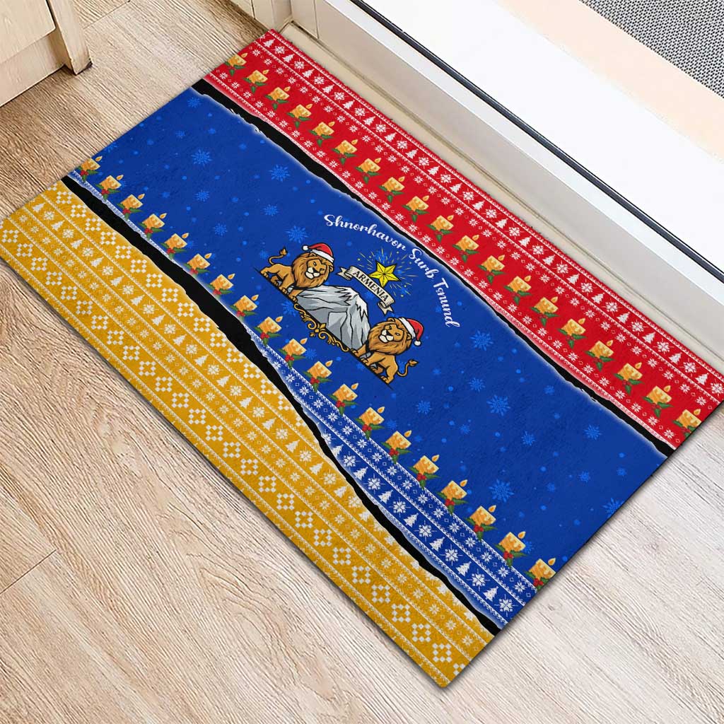 Armenia Christmas Rubber Doormat with Shnorhavor Surb Tsnund Lions Flag Colors and Coat of Arms - Wonder Print Shop