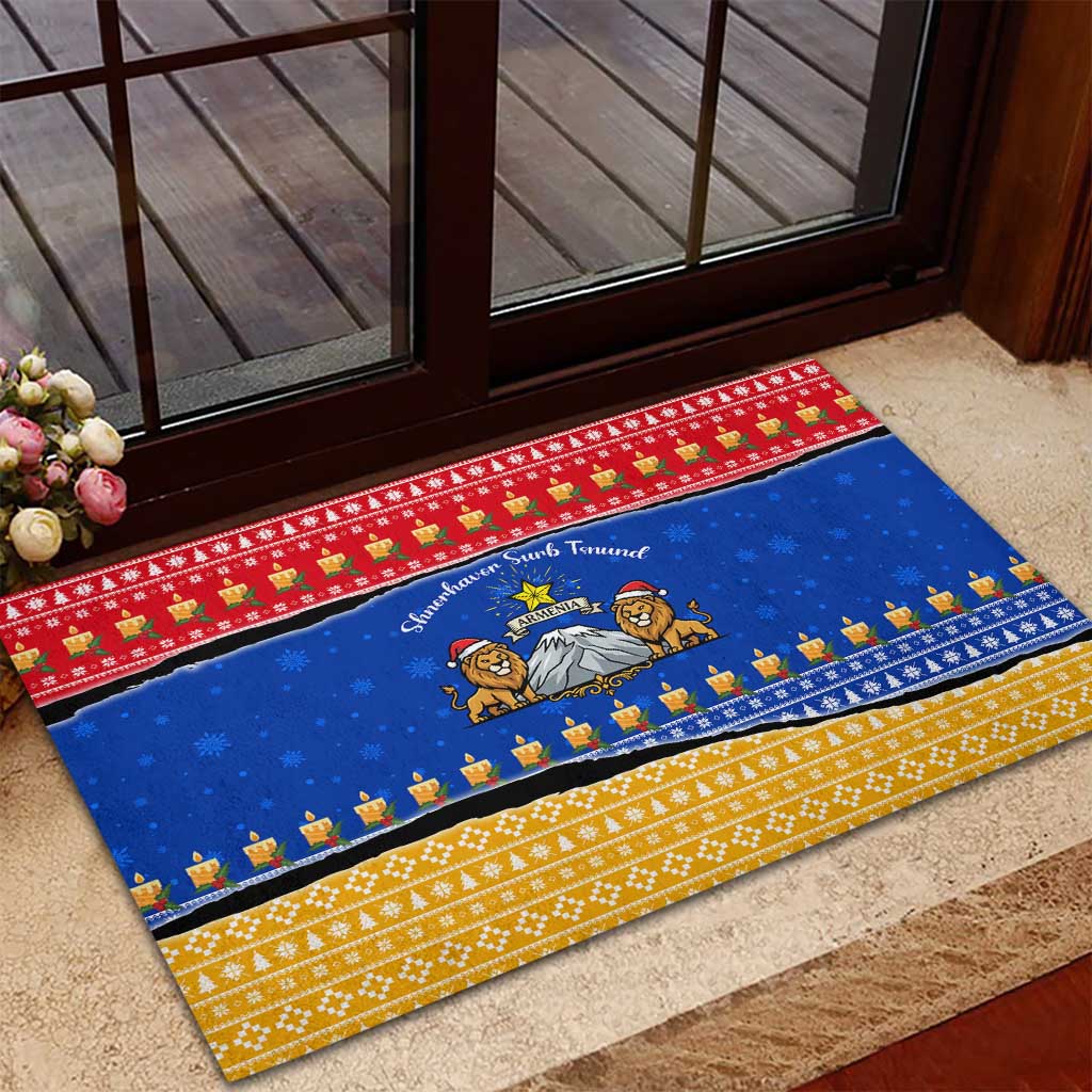 Armenia Christmas Rubber Doormat with Shnorhavor Surb Tsnund Lions Flag Colors and Coat of Arms - Wonder Print Shop