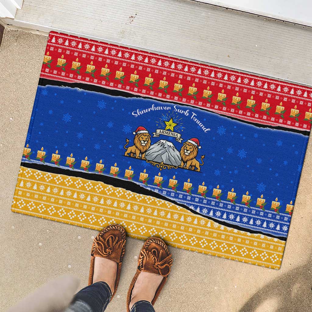 Armenia Christmas Rubber Doormat with Shnorhavor Surb Tsnund Lions Flag Colors and Coat of Arms - Wonder Print Shop