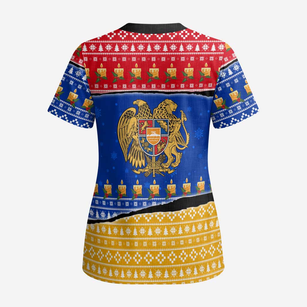 Armenia Christmas Scrub Top with Shnorhavor Surb Tsnund Lions Flag Colors and Coat of Arms - Wonder Print Shop
