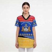 Armenia Christmas Scrub Top with Shnorhavor Surb Tsnund Lions Flag Colors and Coat of Arms - Wonder Print Shop