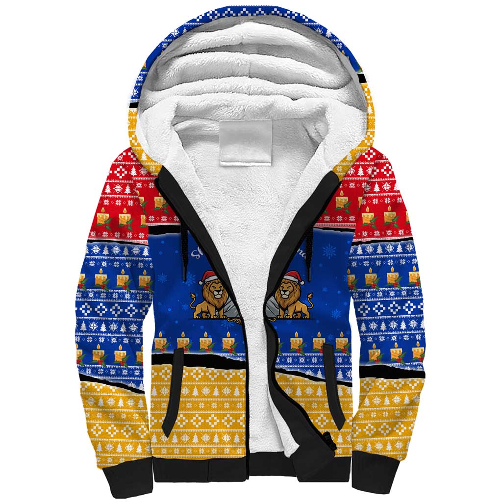 Armenia Christmas Sherpa Hoodie with Shnorhavor Surb Tsnund Lions Flag Colors and Coat of Arms - Wonder Print Shop