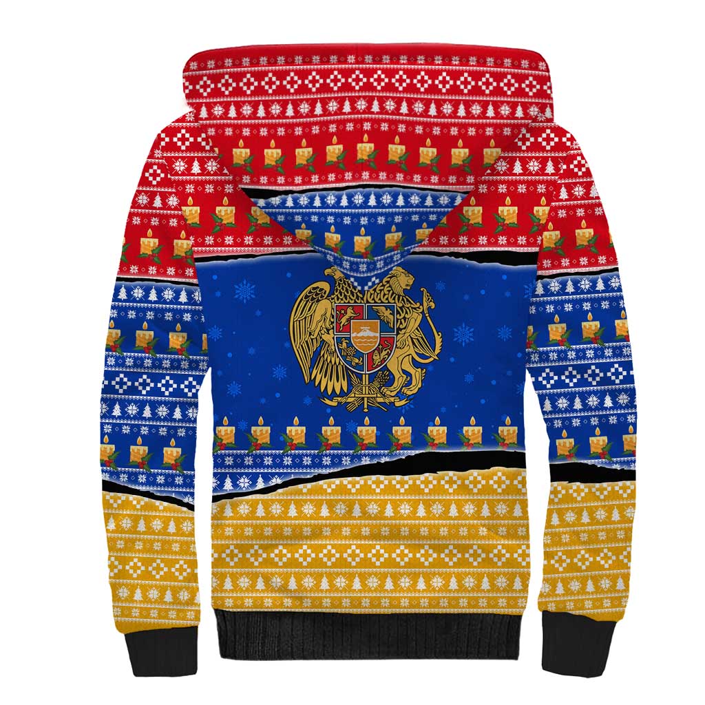 Armenia Christmas Sherpa Hoodie with Shnorhavor Surb Tsnund Lions Flag Colors and Coat of Arms - Wonder Print Shop