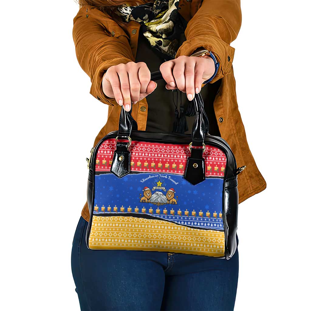 Armenia Christmas Shoulder Handbag with Shnorhavor Surb Tsnund Lions Flag Colors and Coat of Arms - Wonder Print Shop
