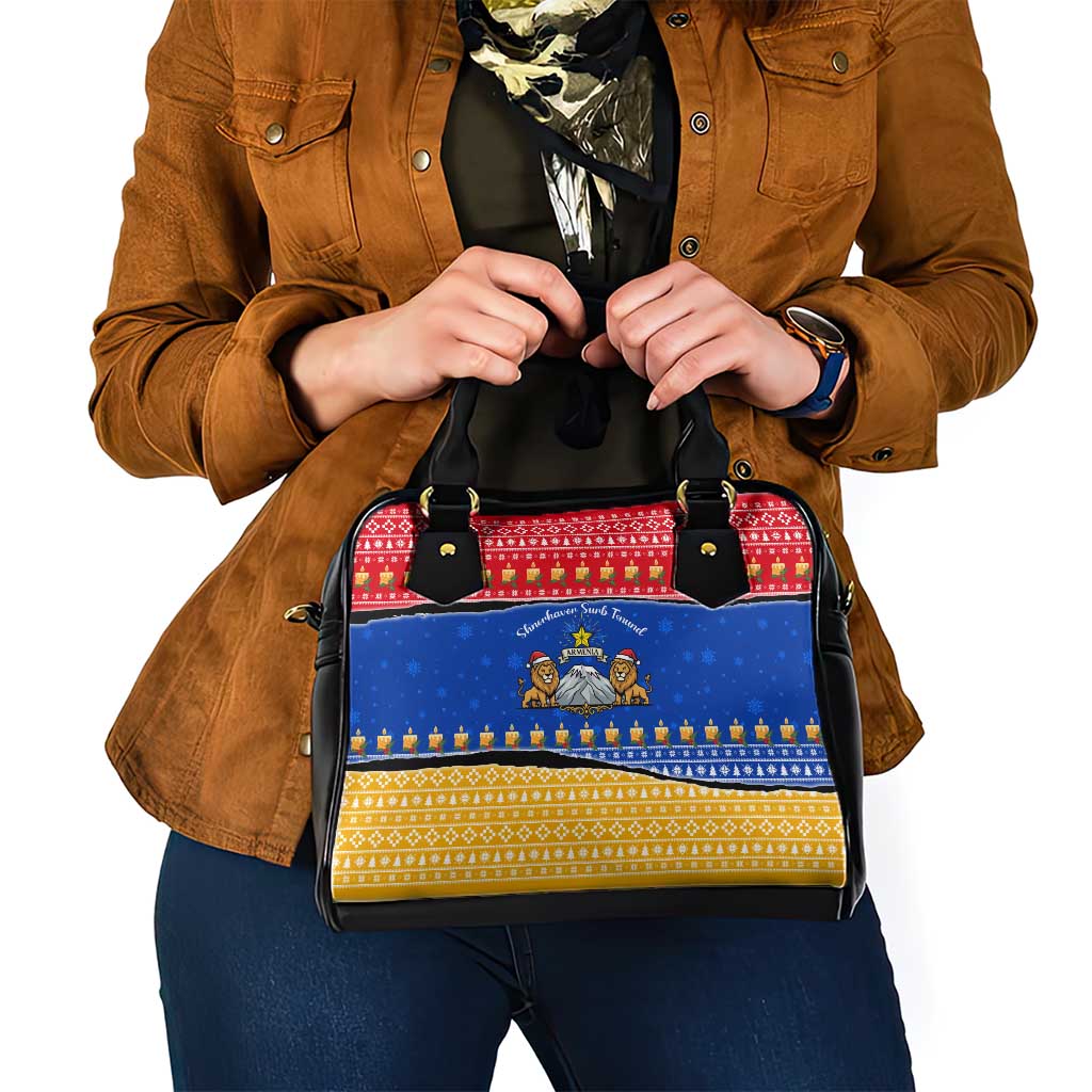 Armenia Christmas Shoulder Handbag with Shnorhavor Surb Tsnund Lions Flag Colors and Coat of Arms - Wonder Print Shop