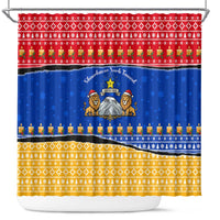 Armenia Christmas Shower Curtain with Shnorhavor Surb Tsnund Lions Flag Colors and Coat of Arms - Wonder Print Shop