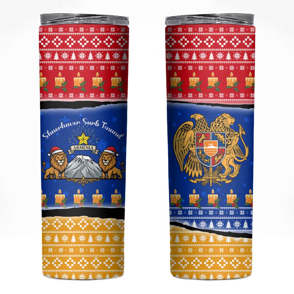 Armenia Christmas Skinny Tumbler with Shnorhavor Surb Tsnund Lions Flag Colors and Coat of Arms - Wonder Print Shop