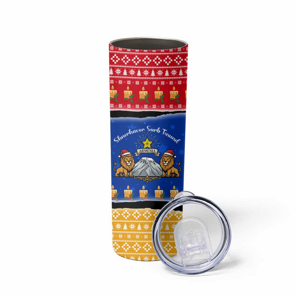 Armenia Christmas Skinny Tumbler with Shnorhavor Surb Tsnund Lions Flag Colors and Coat of Arms - Wonder Print Shop