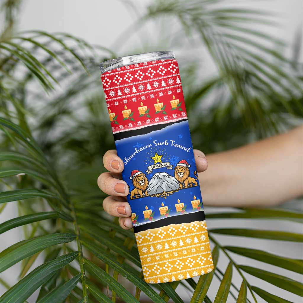 Armenia Christmas Skinny Tumbler with Shnorhavor Surb Tsnund Lions Flag Colors and Coat of Arms - Wonder Print Shop