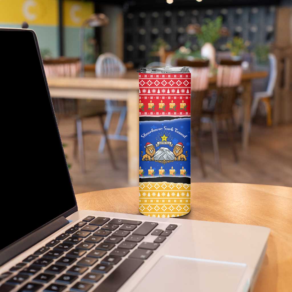 Armenia Christmas Skinny Tumbler with Shnorhavor Surb Tsnund Lions Flag Colors and Coat of Arms - Wonder Print Shop