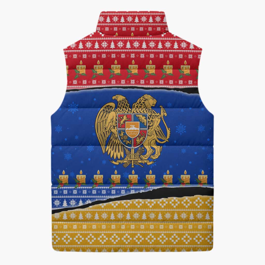 Armenia Christmas Sleeveless Puffer Jacket with Shnorhavor Surb Tsnund Lions Flag Colors and Coat of Arms - Wonder Print Shop