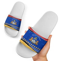 Armenia Christmas Slide Sandals with Shnorhavor Surb Tsnund Lions Flag Colors and Coat of Arms - Wonder Print Shop