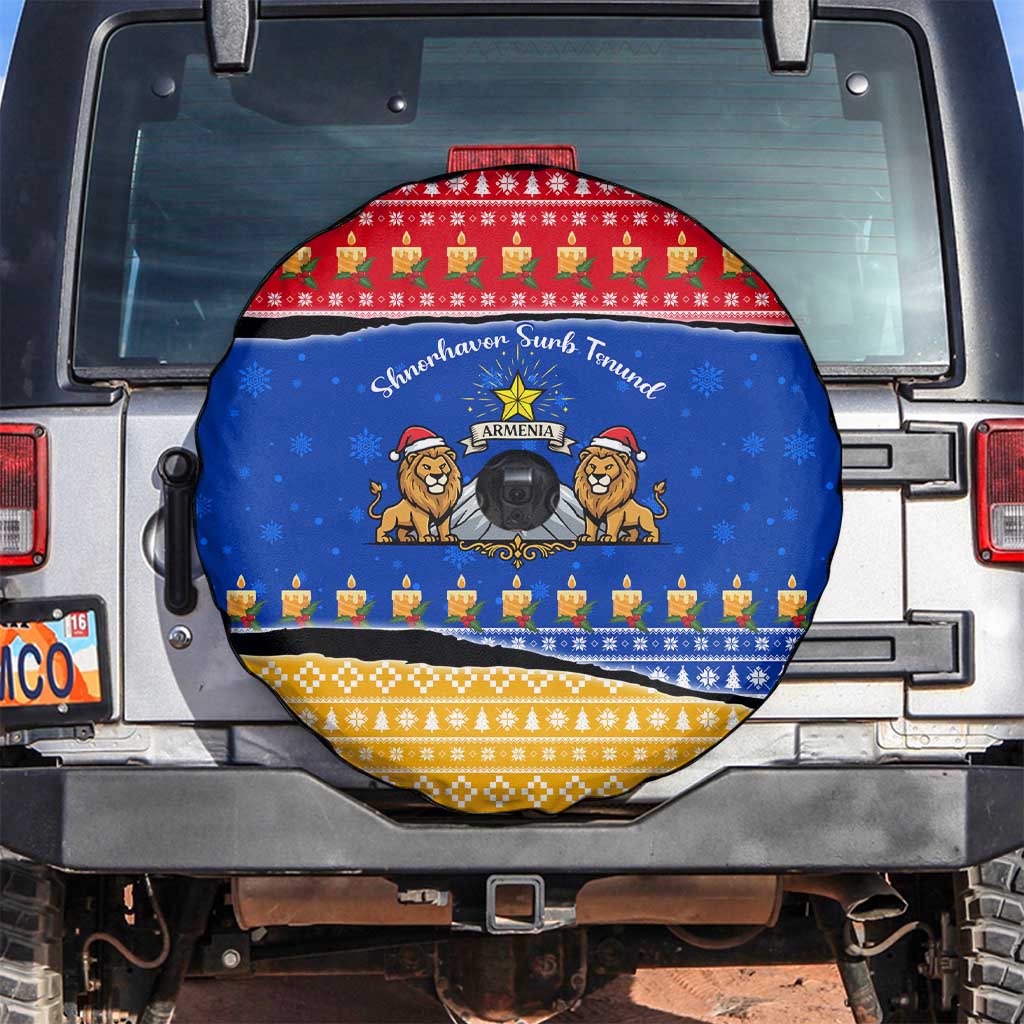 Armenia Christmas Spare Tire Cover with Shnorhavor Surb Tsnund Lions Flag Colors and Coat of Arms - Wonder Print Shop