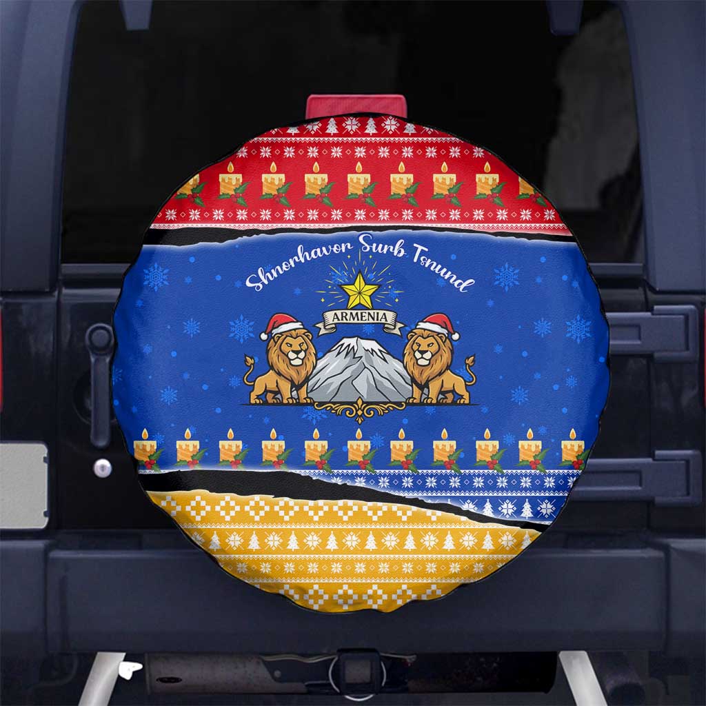 Armenia Christmas Spare Tire Cover with Shnorhavor Surb Tsnund Lions Flag Colors and Coat of Arms - Wonder Print Shop