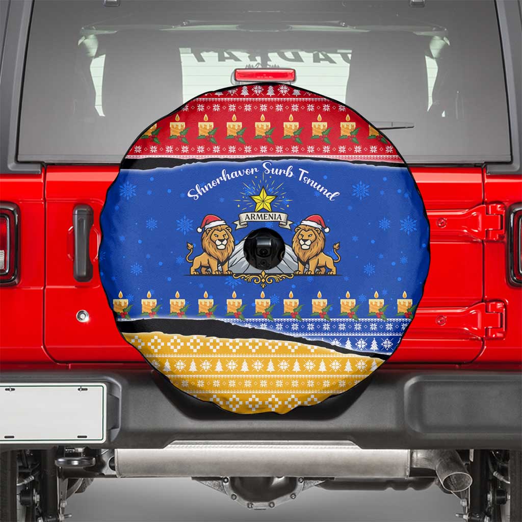 Armenia Christmas Spare Tire Cover with Shnorhavor Surb Tsnund Lions Flag Colors and Coat of Arms - Wonder Print Shop