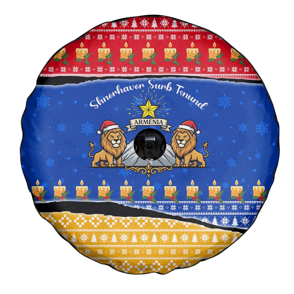 Armenia Christmas Spare Tire Cover with Shnorhavor Surb Tsnund Lions Flag Colors and Coat of Arms - Wonder Print Shop