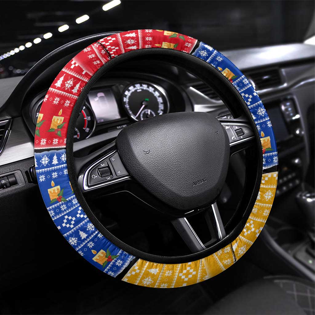 Armenia Christmas Steering Wheel Cover with Shnorhavor Surb Tsnund Lions Flag Colors and Coat of Arms - Wonder Print Shop