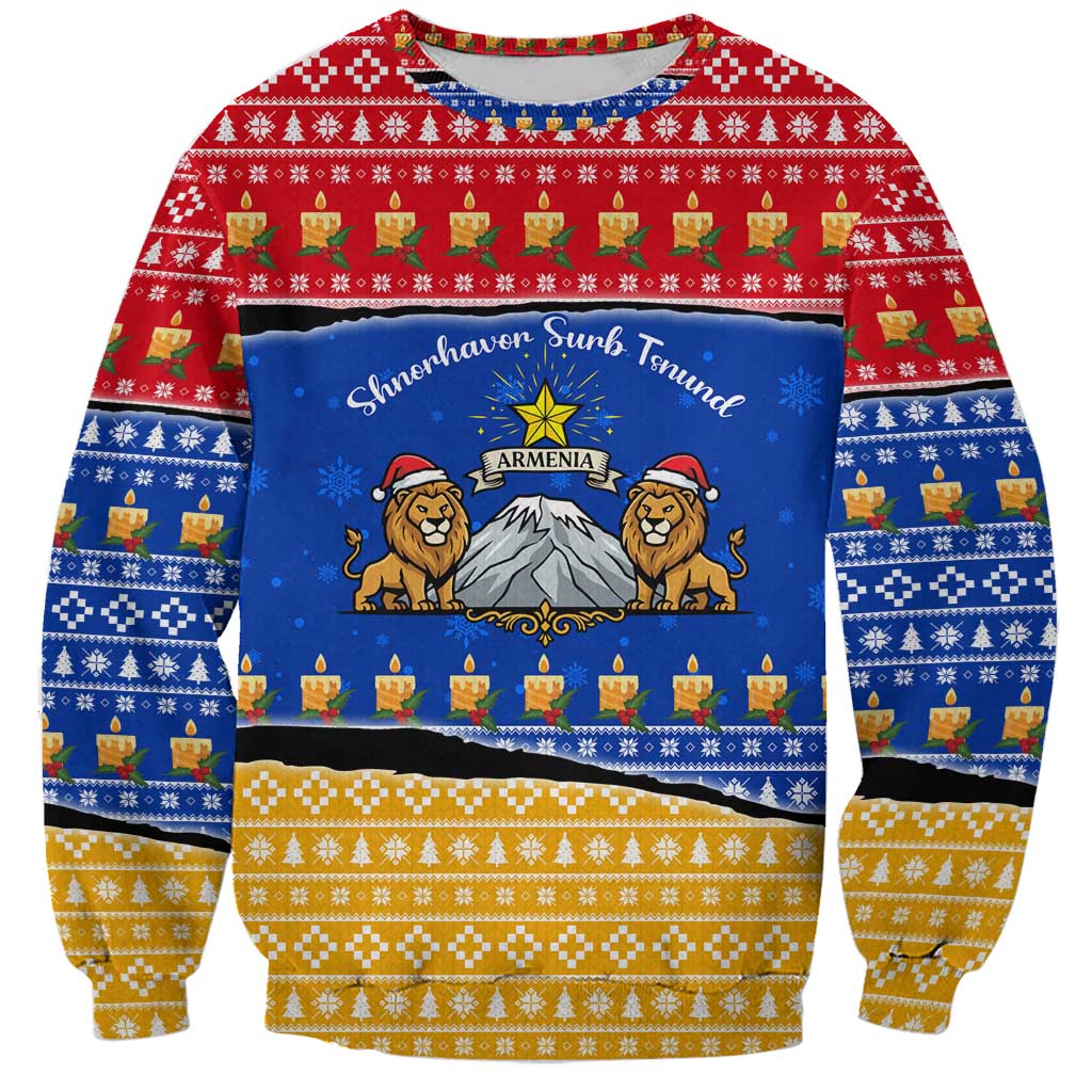 Armenia Christmas Sweatshirt with Shnorhavor Surb Tsnund Lions Flag Colors and Coat of Arms - Wonder Print Shop