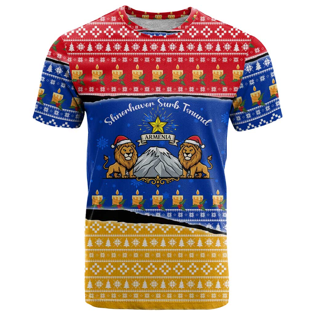 Armenia Christmas T Shirt with Shnorhavor Surb Tsnund Lions Flag Colors and Coat of Arms - Wonder Print Shop