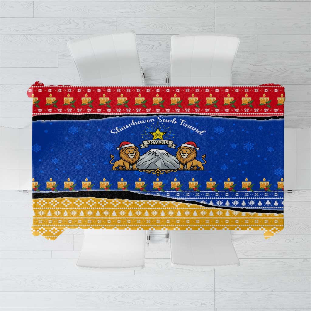 Armenia Christmas Tablecloth with Shnorhavor Surb Tsnund Lions Flag Colors and Coat of Arms - Wonder Print Shop