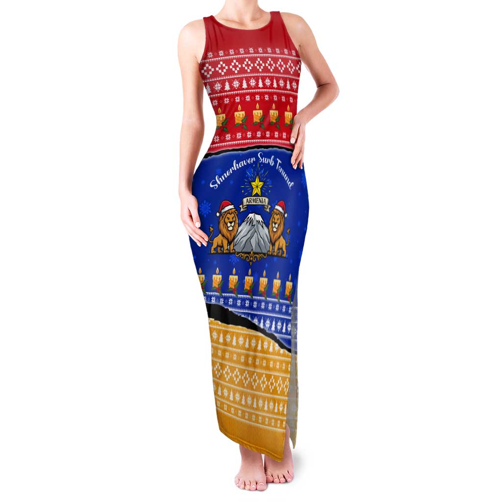 Armenia Christmas Tank Maxi Dress with Shnorhavor Surb Tsnund Lions Flag Colors and Coat of Arms - Wonder Print Shop