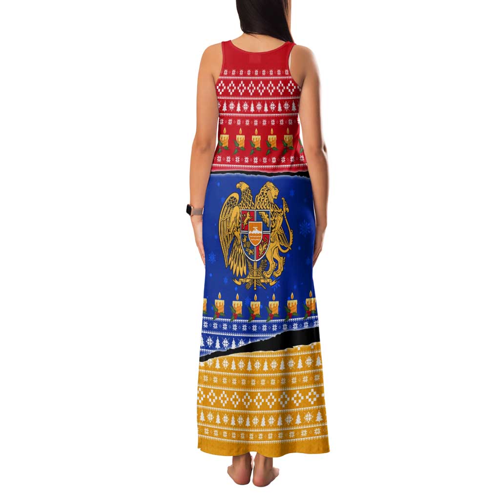 Armenia Christmas Tank Maxi Dress with Shnorhavor Surb Tsnund Lions Flag Colors and Coat of Arms - Wonder Print Shop