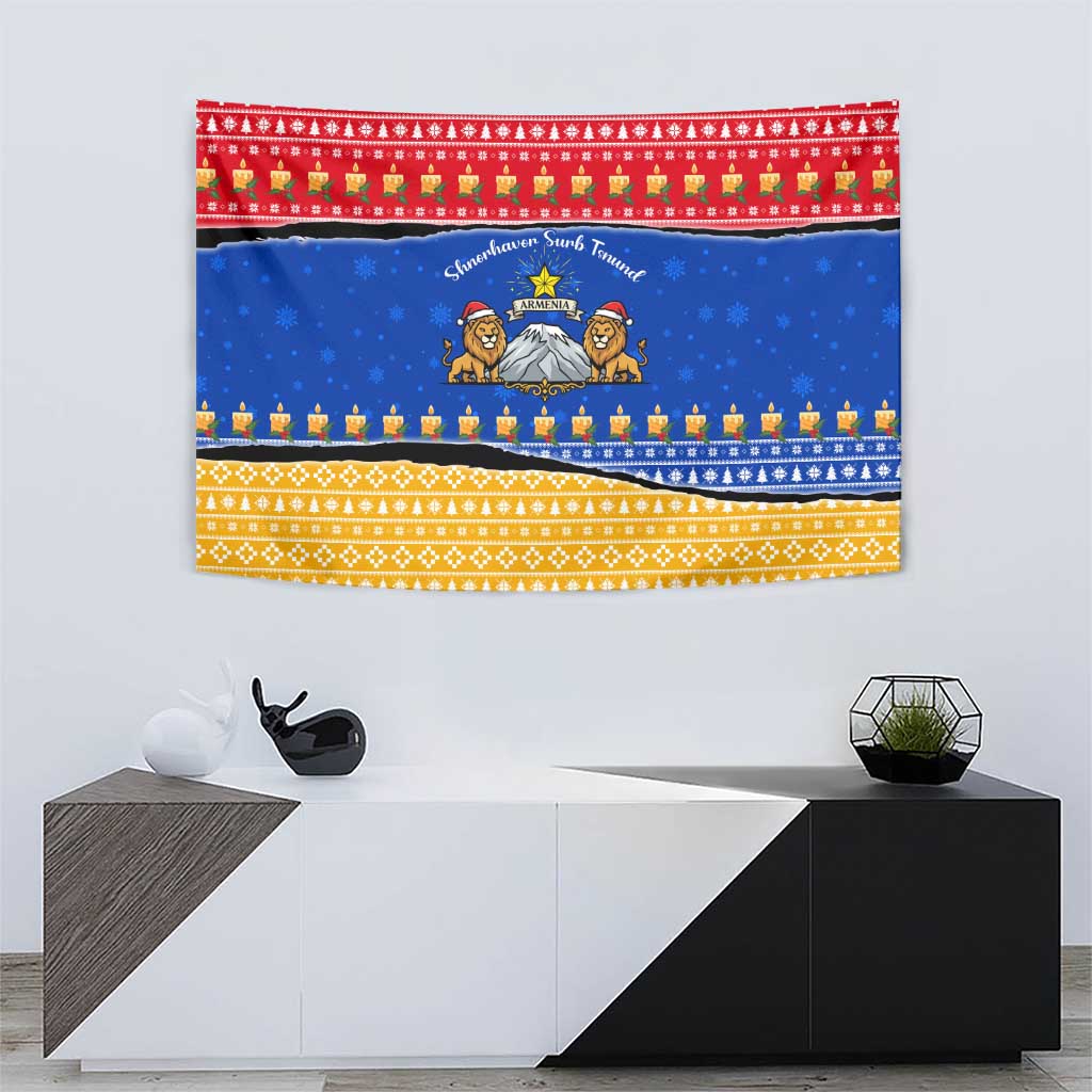 Armenia Christmas Tapestry with Shnorhavor Surb Tsnund Lions Flag Colors and Coat of Arms - Wonder Print Shop