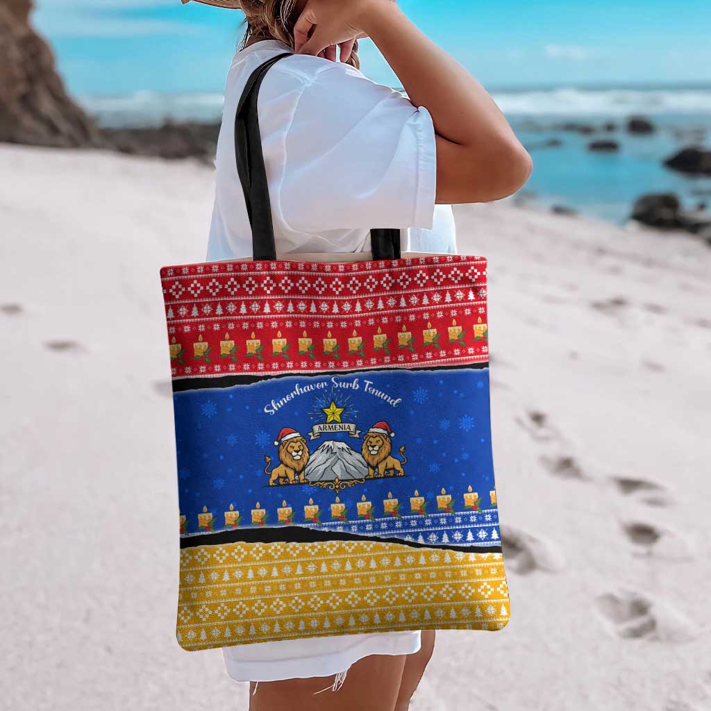 Armenia Christmas Tote Bag with Shnorhavor Surb Tsnund Lions Flag Colors and Coat of Arms - Wonder Print Shop