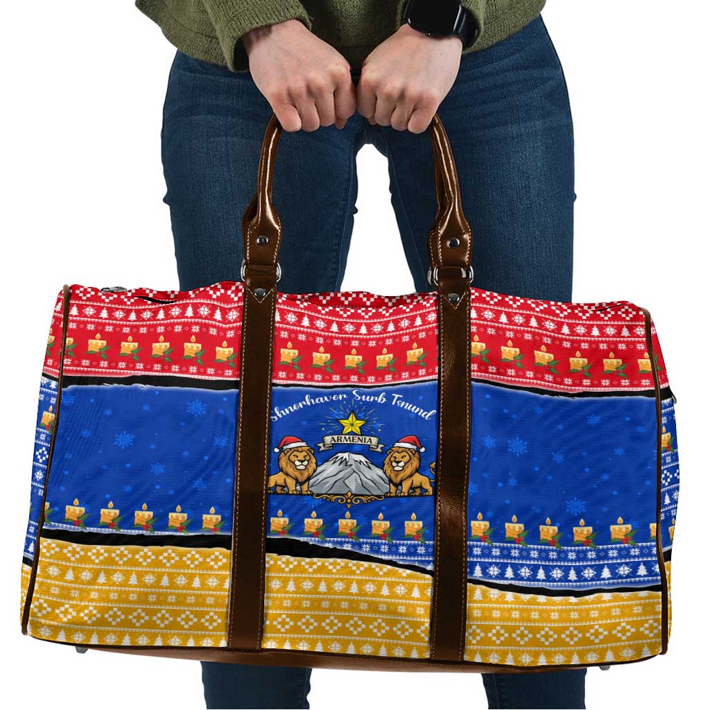 Armenia Christmas Travel Bag with Shnorhavor Surb Tsnund Lions Flag Colors and Coat of Arms - Wonder Print Shop