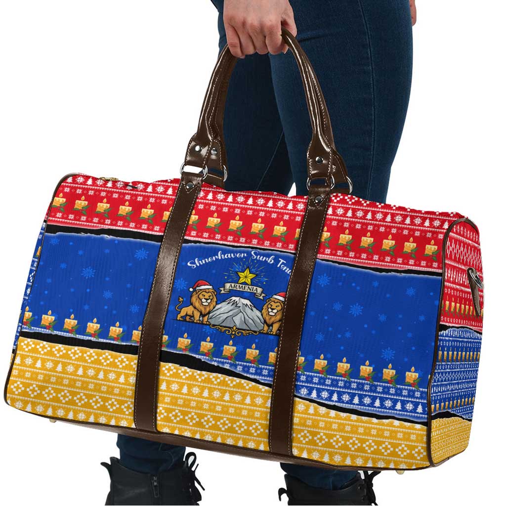 Armenia Christmas Travel Bag with Shnorhavor Surb Tsnund Lions Flag Colors and Coat of Arms - Wonder Print Shop
